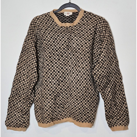 Vintage J Crew 100% Wool Oarsman Sweater Knit Crew Patterned 80s/90s Grandpa Lg - Picture 1 of 5
